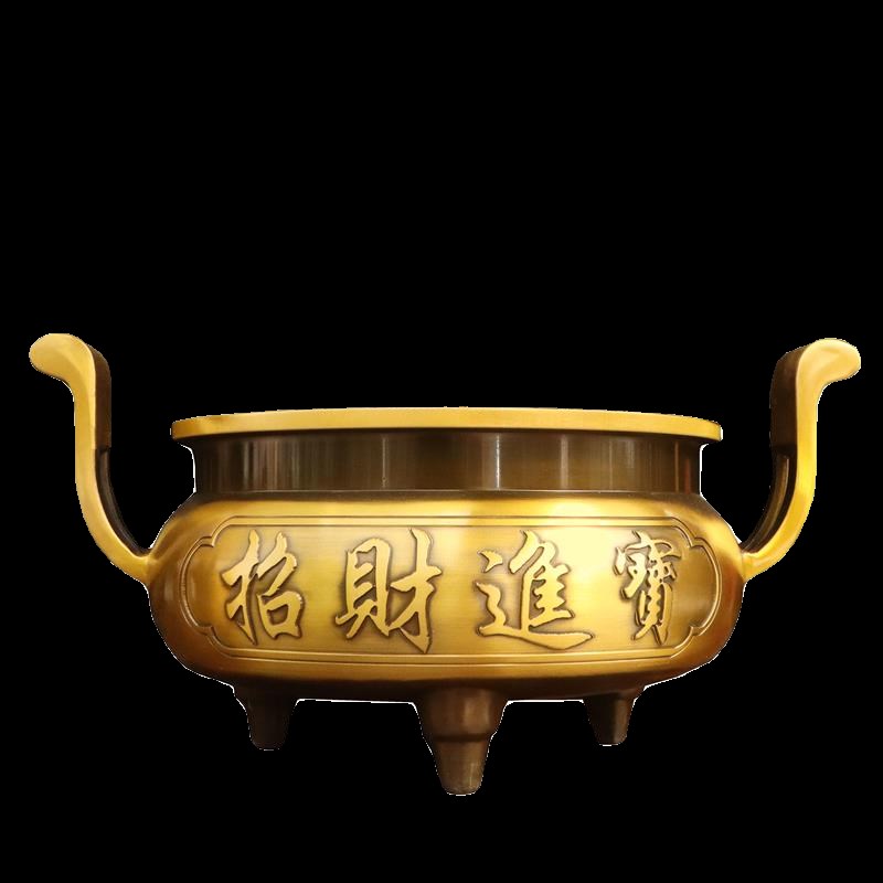 纯黄铜招财进宝金玉满堂官耳香炉佛具摆件家用佛堂供奉上香工艺品