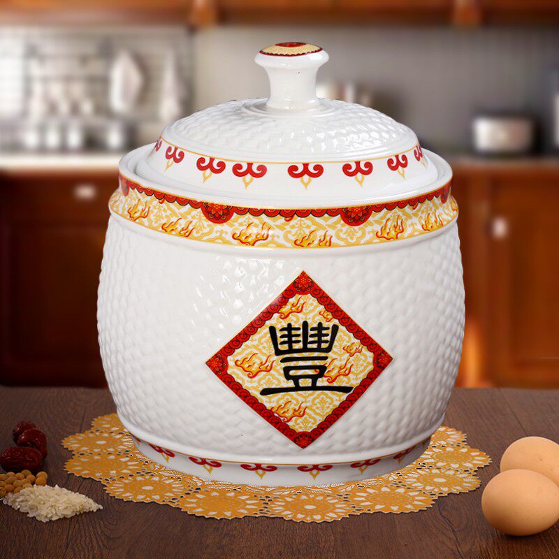 陶瓷米缸家用米桶储米箱储物罐装面粉干燥密封带盖20斤10kg5