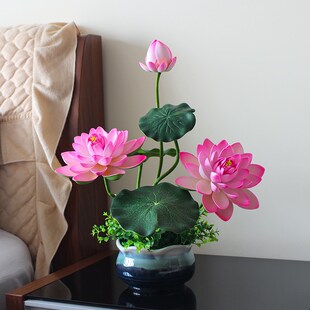 荷花仿真花室内客厅装饰花佛前荷花摆件供花假莲花塑料花假花盆栽