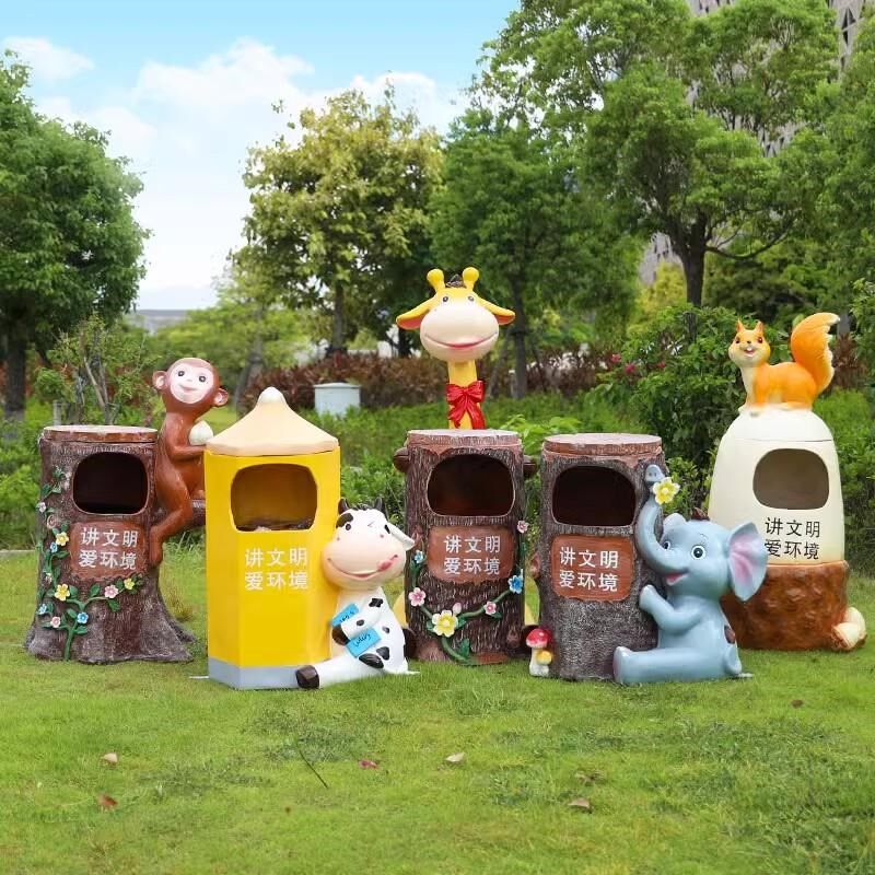 卡通动物长颈鹿玻璃钢雕塑摆件户外商场公园林垃圾桶创意装饰景观
