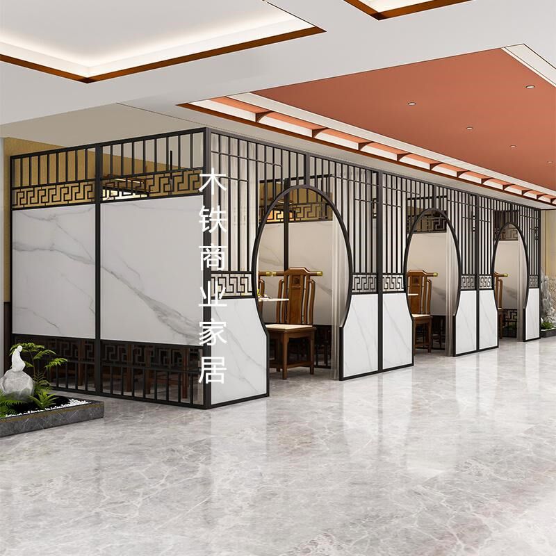 国潮风铁艺包厢屏风隔断餐饮饭店包间隔墙格栅餐厅火锅店卡座隔间