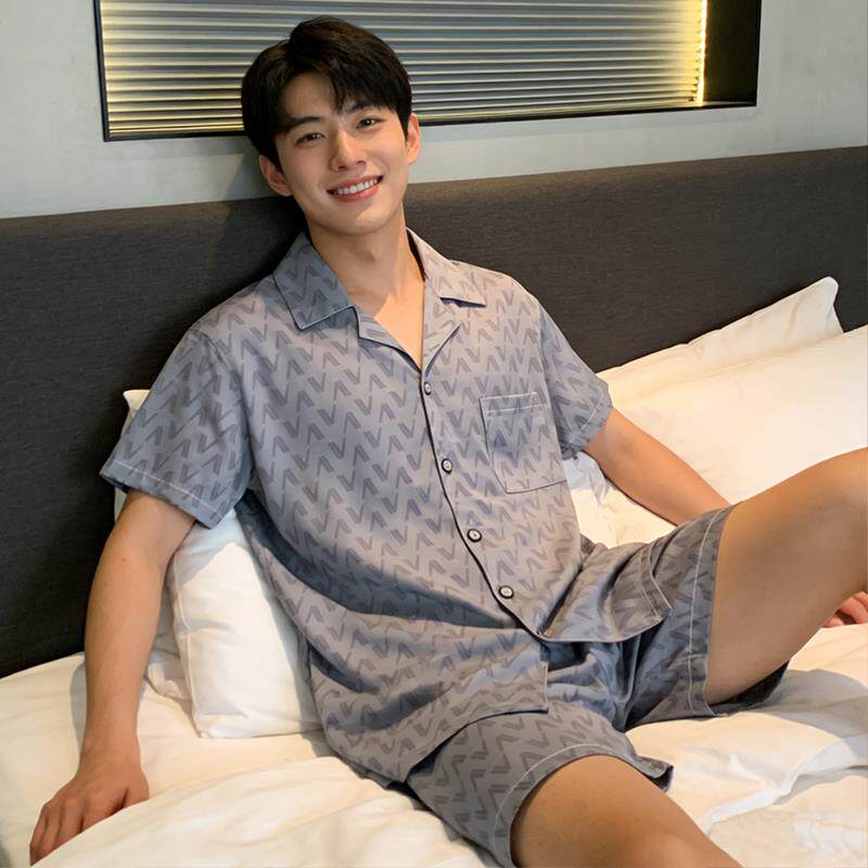 睡衣男夏季冰丝睡衣短袖短裤薄款凉感男士男生夏天家居服大码套装