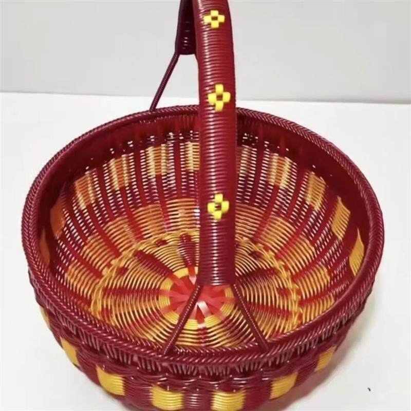 纯手工实心藤条编织圆篮水果蔬菜蓝定制菜篮子手提鸡蛋买菜手提篮