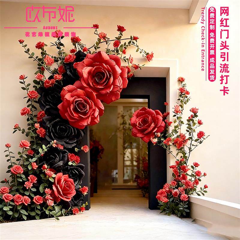 仿真花瀑布花民宿景区墙面假花布置eva大型假玫瑰花造景美陈打卡
