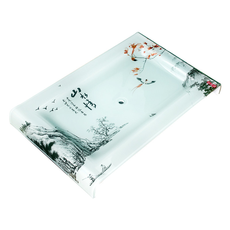 弯脚钢化玻璃茶盘琉璃茶盘简易一体化茶盘功夫整体茶具单层茶盘