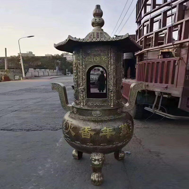 寺庙铸铁烧纸炉佛堂大型焚烧炉带盖子户外祠堂景区圆形烧纸香炉