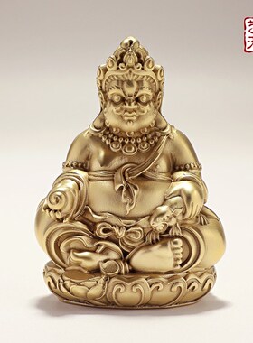 纯黄铜黄财神手把件新中式创意工艺品多闻招财佛像天王财神小摆件