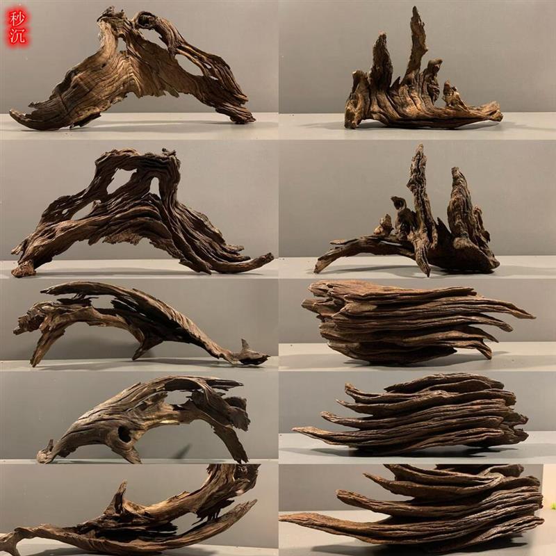 沉木造景爆裂纹拱桥镂空树桩鱼缸装饰