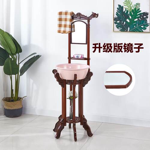 洗脸架子落地家用木头架脸盆架落地欧式家用木质盆子洗手宿舍阳台