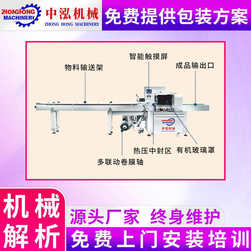 全自动式包中泓机械装机食品饼干枕玩具五金用日品伺包装机械套袋