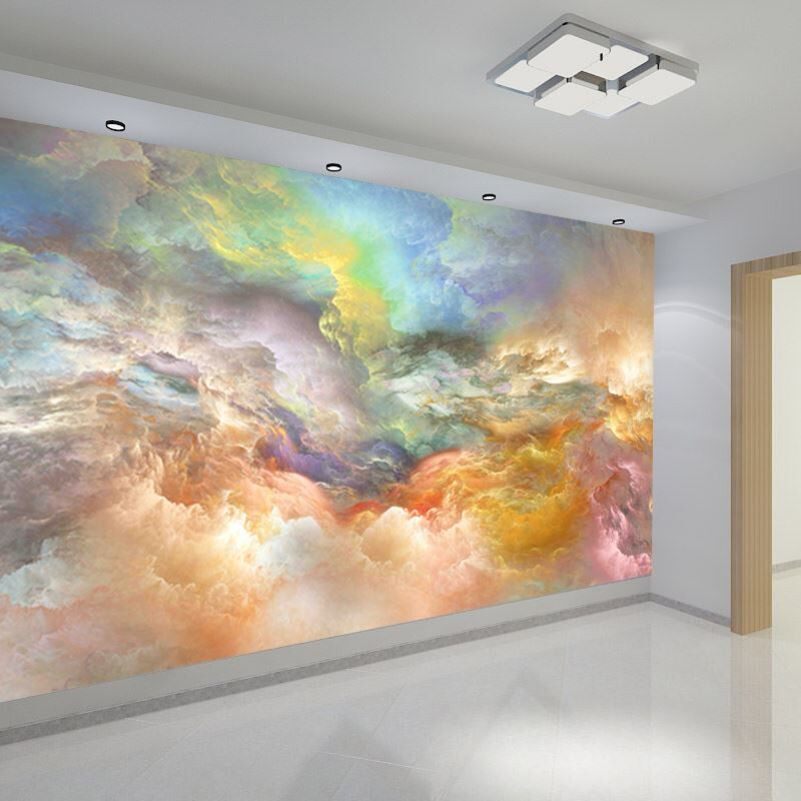 电视背景墙壁纸3d北欧风格墙纸壁画客厅影视墙布彩色云朵祥云墙布