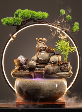 时来运转风水球流水摆件循环水喷泉客厅生财招财办公室桌面装饰品