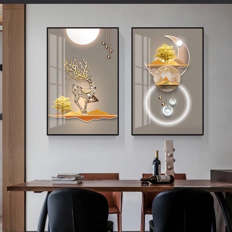 轻奢餐厅装饰画高级感饭厅两联挂画新款现代简约餐桌墙面装饰壁画