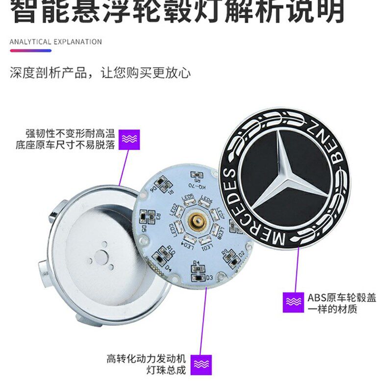 汽车磁悬浮轮毂灯LED车标发光轮胎灯专用轮毂盖灯装饰日行夜光灯