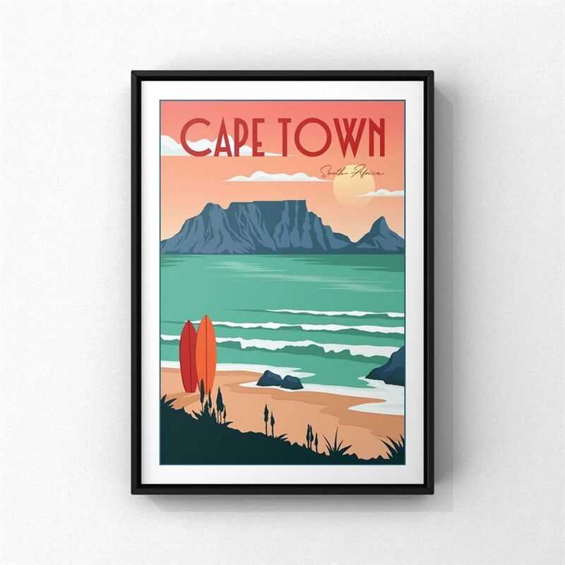 装饰画有框挂画墙壁复古怀旧美式是世界旅游海报风景冲浪登山海滩