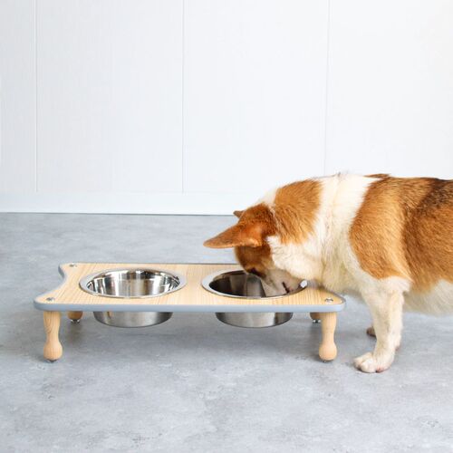 宠物餐桌狗碗大型犬双碗柯基金毛实木框不锈钢狗盆狗碗架老年狗