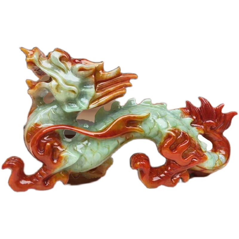 青龙岫玉石雕刻摆件家居玄关酒柜电视柜装饰品招财镇宅工艺品礼品