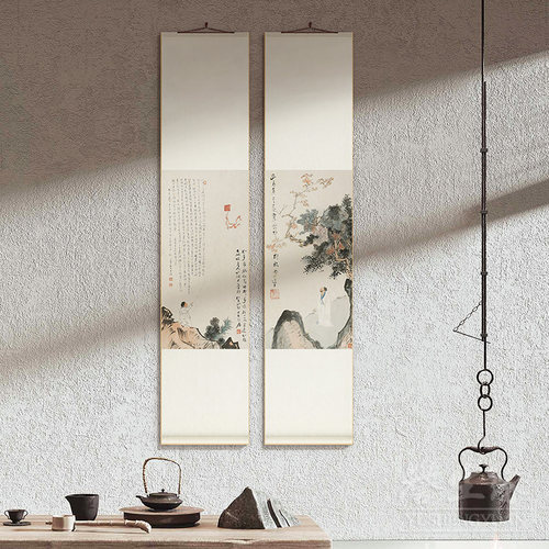 张大千傅儒山水国画中式卷轴挂画竖版客厅书房装饰画茶室饭厅壁画