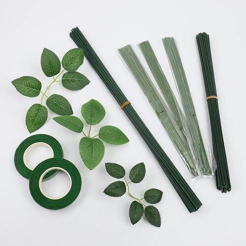 定型条胶包花艺细铁丝翻糖粘土花丝网花diy材料叶脉绿铁丝2号花杆