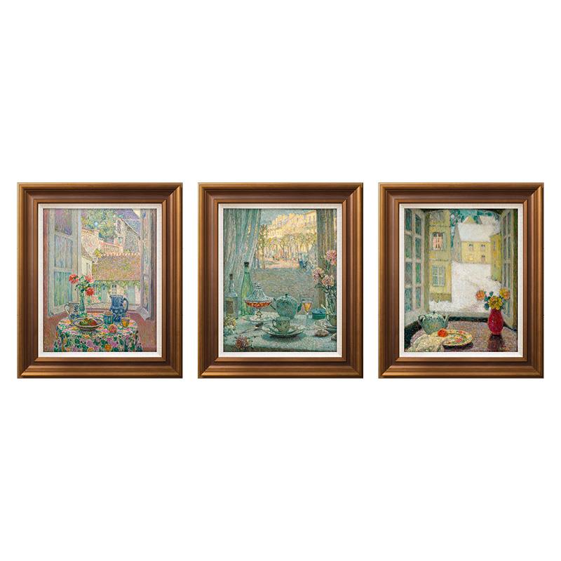风色静美时光印象派田园花卉油画欧式美式客厅餐厅挂画版画三联
