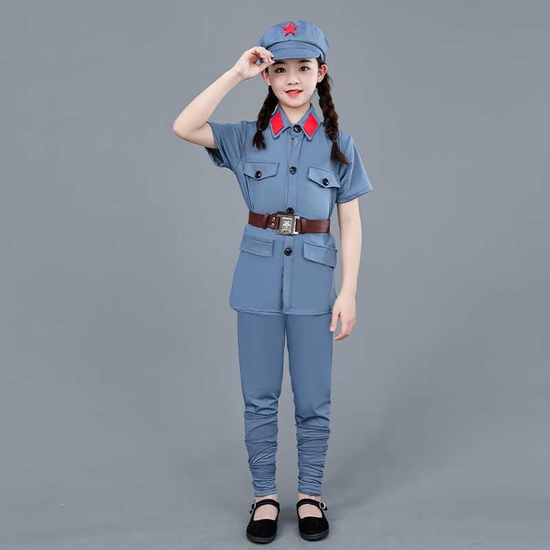儿童红军演出服八路军军装小学生红星闪闪红色革命弹力舞蹈衣服女