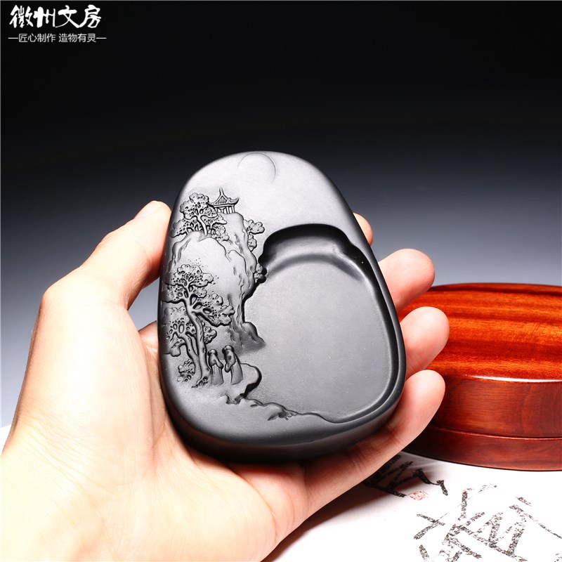 节节高升 非遗歙砚文人山水砚老坑砚台书法绘画专用文房四宝收藏