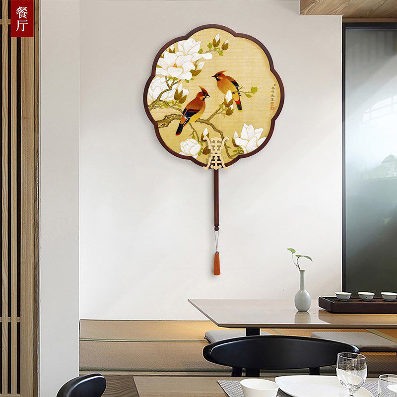 新中式壁挂中国画扇面客厅玄关装饰品宋式茶室荷花古风花鸟壁饰