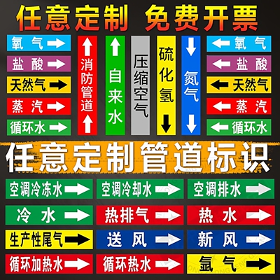 管道标识贴纸发电厂自来水标识贴