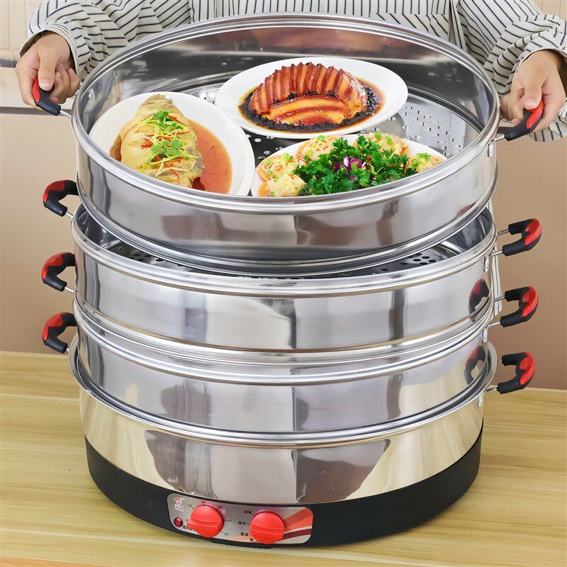 多功能超大电蒸锅大功率不锈钢多层蒸菜包电蒸笼家用商用插电47CM