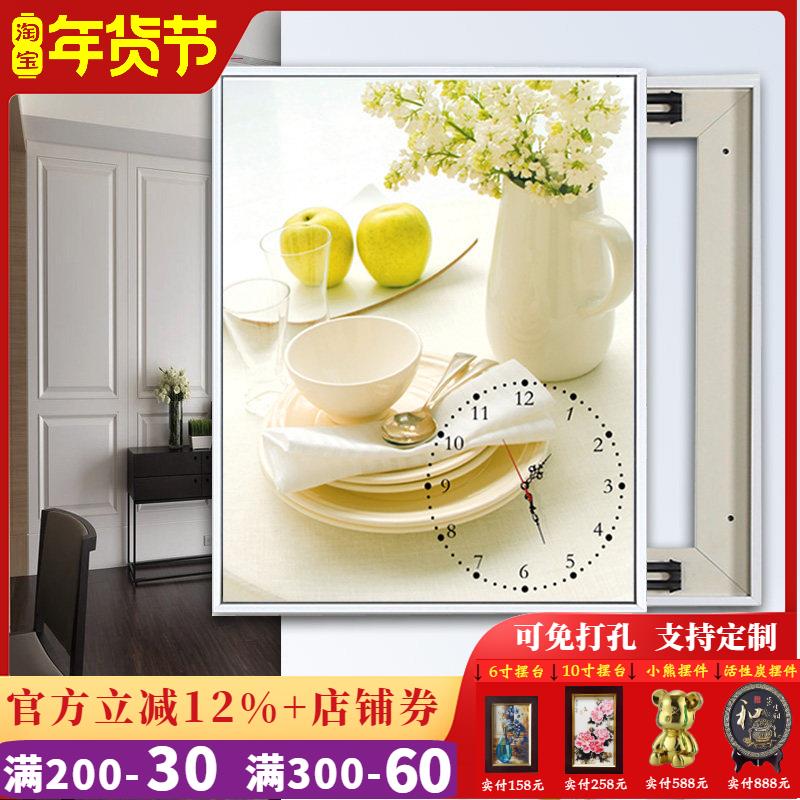 电表箱装饰画钟表客厅饭厅配电箱电闸遮挡画水晶膜竖版推拉带钟表