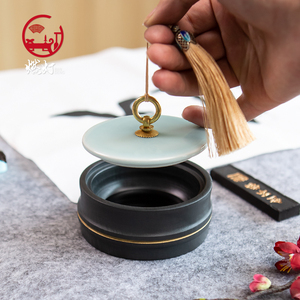 燃灯青花瓷4寸5寸砚台书法专用带盖陶瓷防玉盖防蒸发天然原石三岁