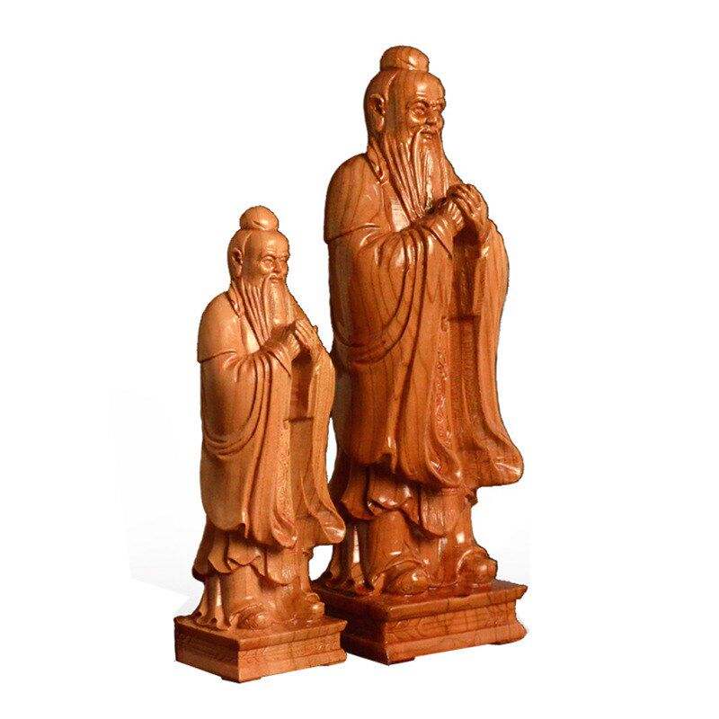 桃木木雕孔子雕像孔夫子摆设人物摆件雕塑家居装饰品教师节礼品