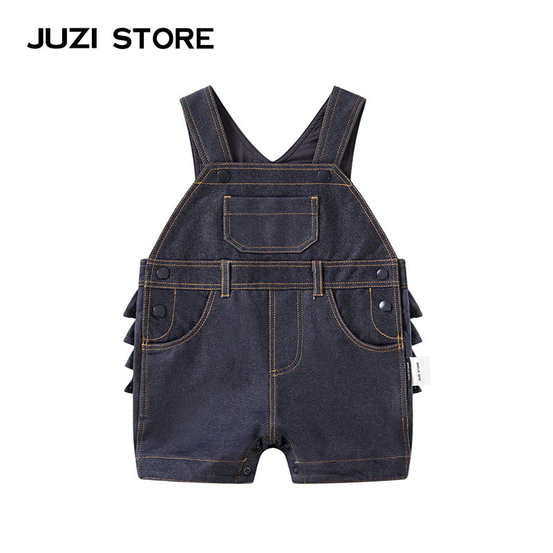 JUZI STORE童装时髦针织牛仔花边装饰背带裤女童1820708