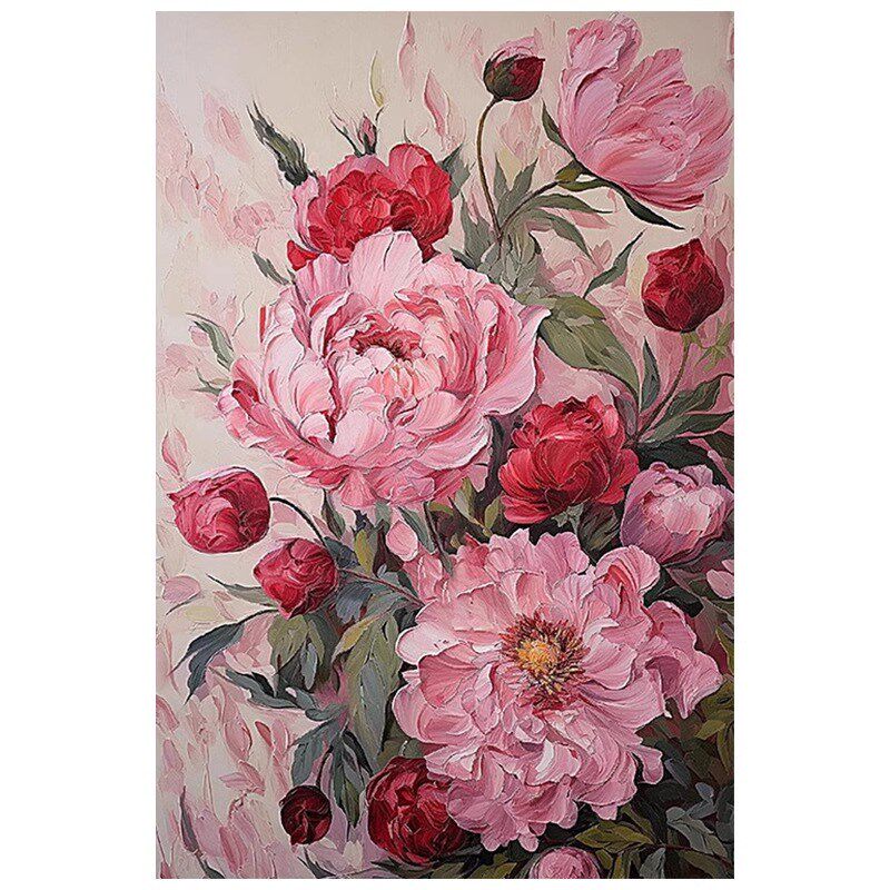 粉红色牡丹抽象纯手绘油画奶油风花卉玄关装饰画植物肌理客厅挂画
