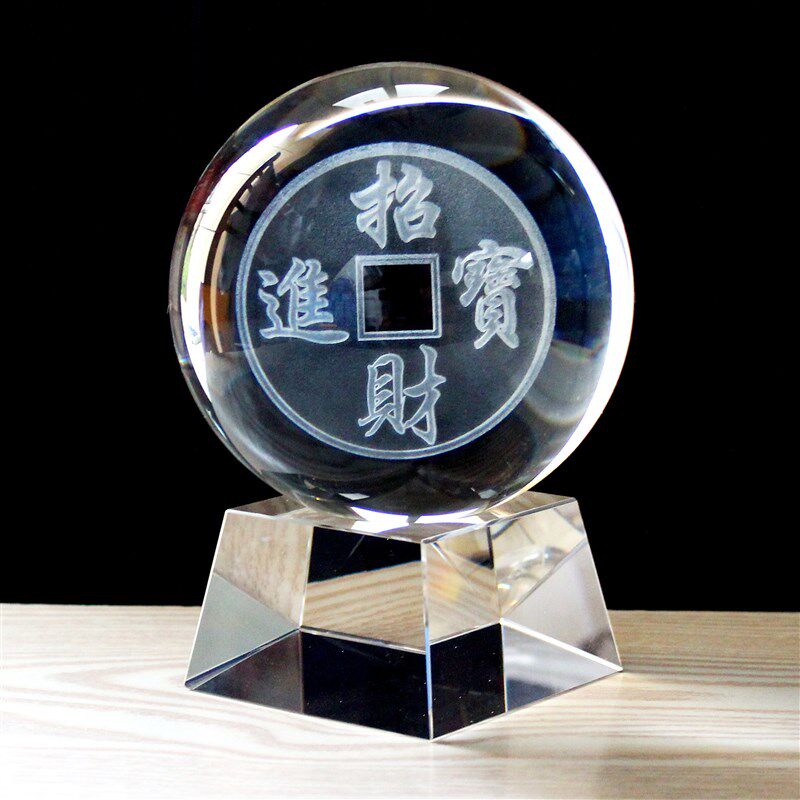 水晶球内雕3D船一帆风顺家居饰品摆件乔迁送礼可定制图案logo