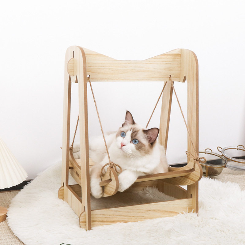 宠物秋千猫咪摇篮猫摇摇床悬挂猫窝吊篮窝吊床狗摇椅木质床防侧翻