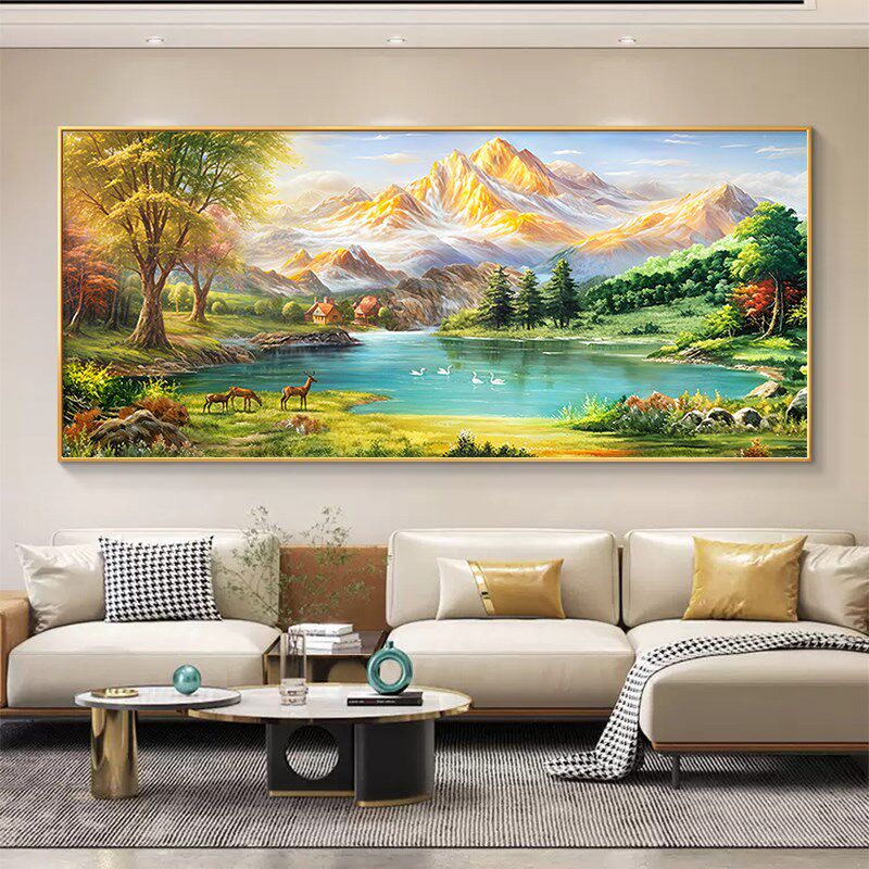 聚宝盆客厅装饰画山水手绘油画沙发背景墙挂画轻奢高级感2025新款