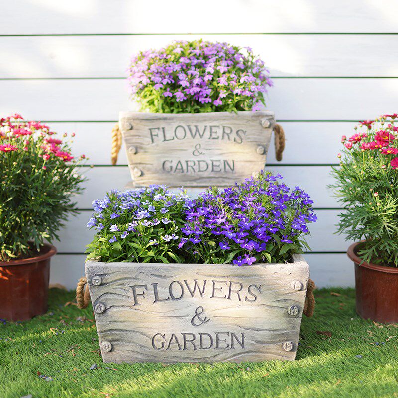 庭院户外花盆长方形室外花园阳台布置欧式家用大号复古仿水泥花箱