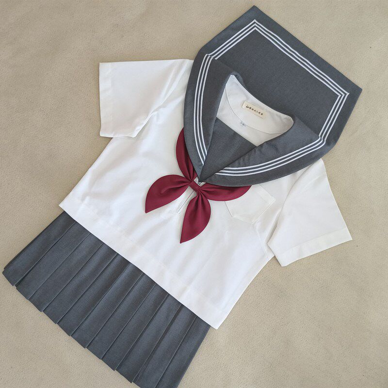 【樱桃】正统JK制服基础款校供套装水手服灰三本短袖夏服