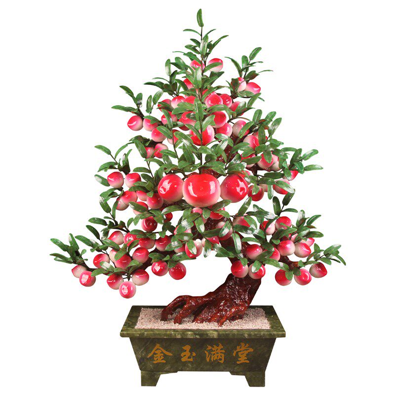 玉石雕刻桃树大型玉桃树盆景客厅家居饰品玉器工艺品植物公司摆件