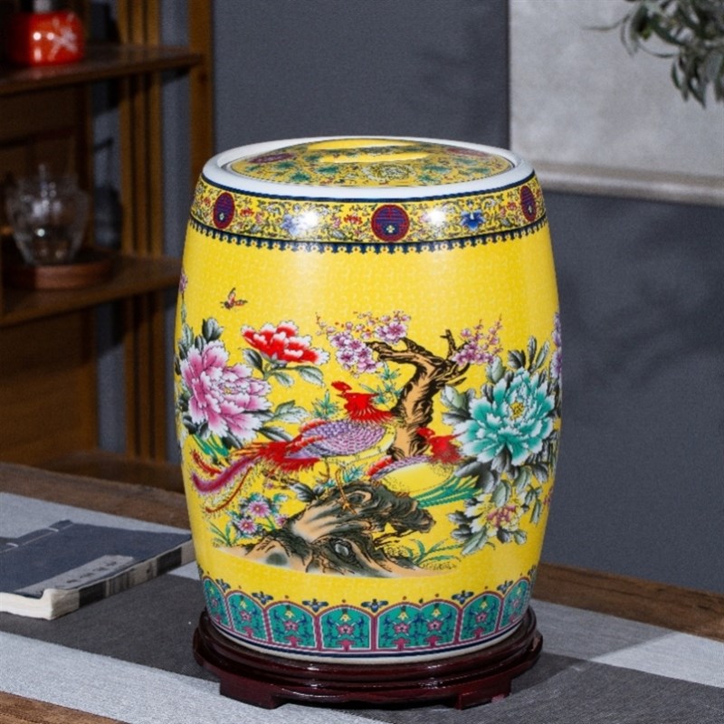 景德镇粉彩陶瓷米缸带盖家用密封20/30/50斤装米桶防虫防潮储物缸