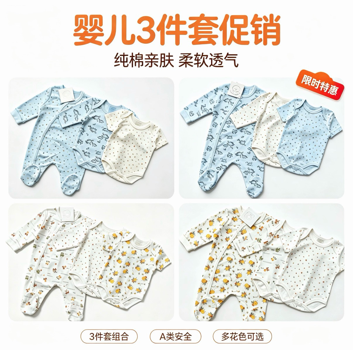 新生儿衣服婴儿宝宝纯棉哈衣爬服新款宝宝衣服三件套套装