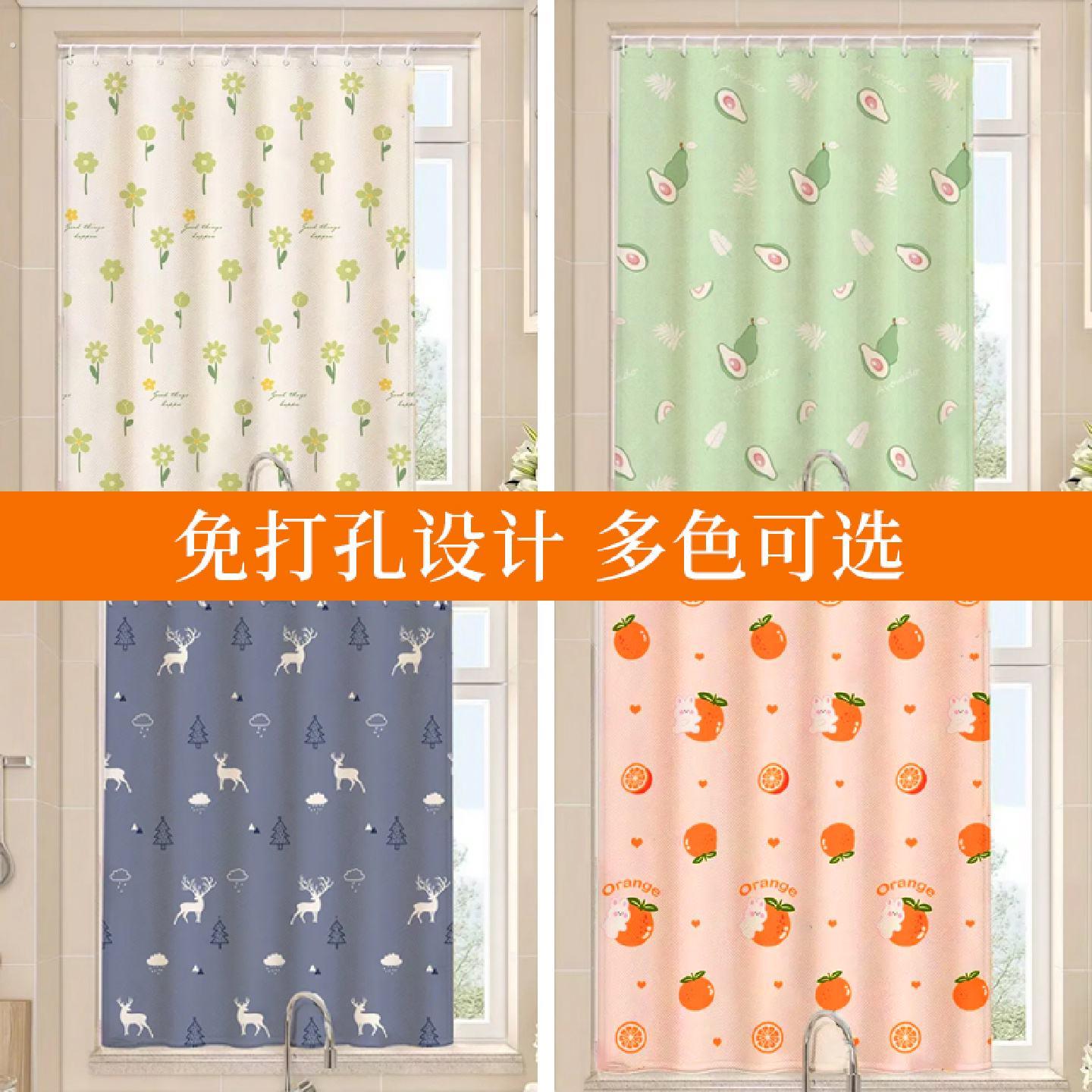 简易窗帘布免打孔安装新款卧室黏贴式遮光简易自贴遮阳田园纱帘