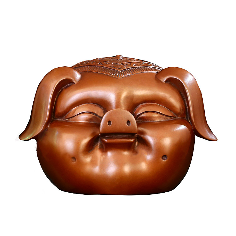 匠泽铜魂 福猪 紫铜生肖猪摆件房间卧室电视柜桌面摆设 生日送礼