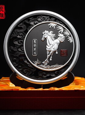 金乌炭雕 镂空马到成功之一客厅书房办公室摆件创意公司年会礼物