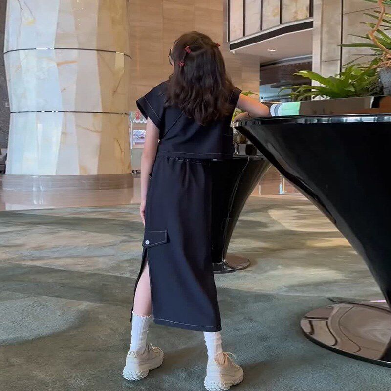 女童夏季短袖套装2025新款童装一步裙子背心T恤垂感透气两件套潮