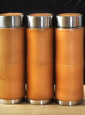 竹保温杯水杯陶瓷杯泡茶竹节水杯不锈钢杯男女士便携紫砂杯雕刻