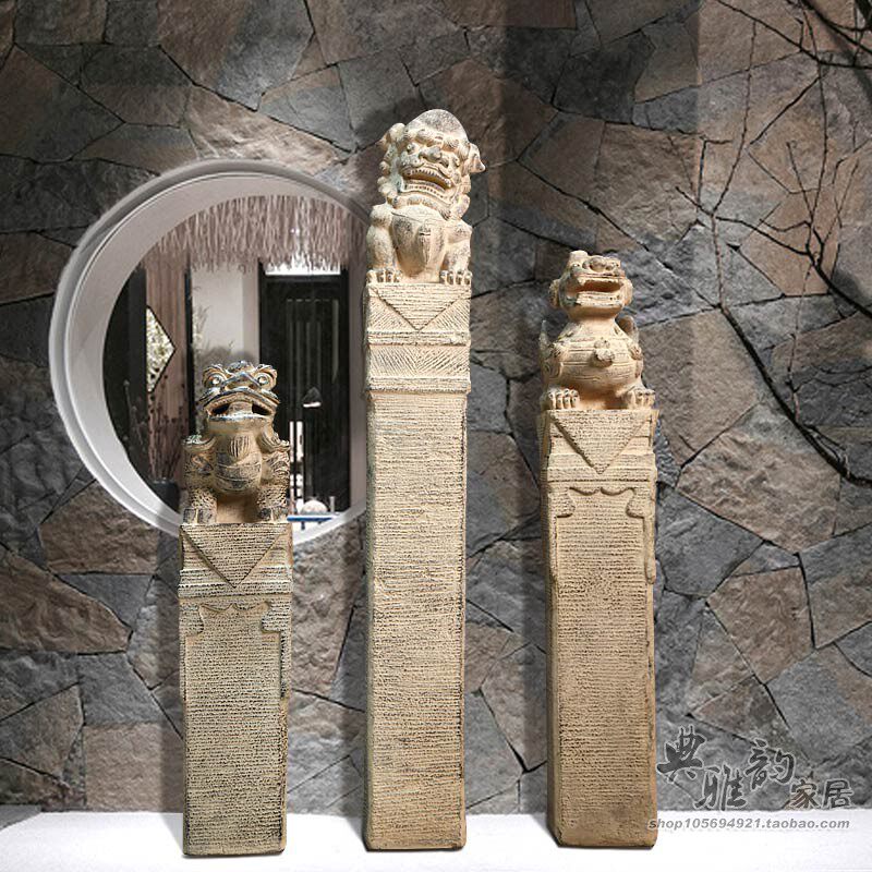 中国风中式仿古典门口摆件室外麒麟貔貅狮子拴马桩祥云展示装饰柱