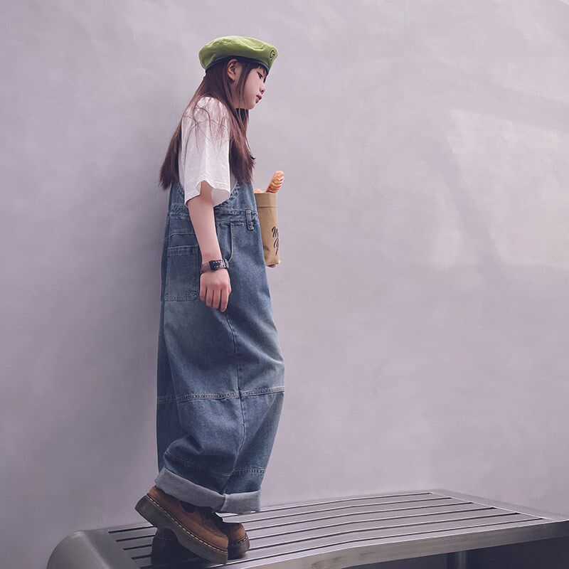 冷大娘定制  男女中大童牛仔背带裤百搭连体儿童学生裤子亲子款