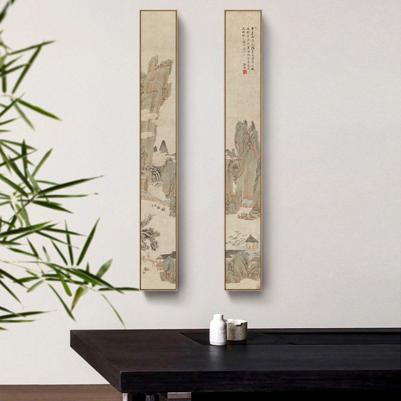 新中式装饰画玄关过道细长窄长条画竖版餐厅酒店壁画客厅山水挂画